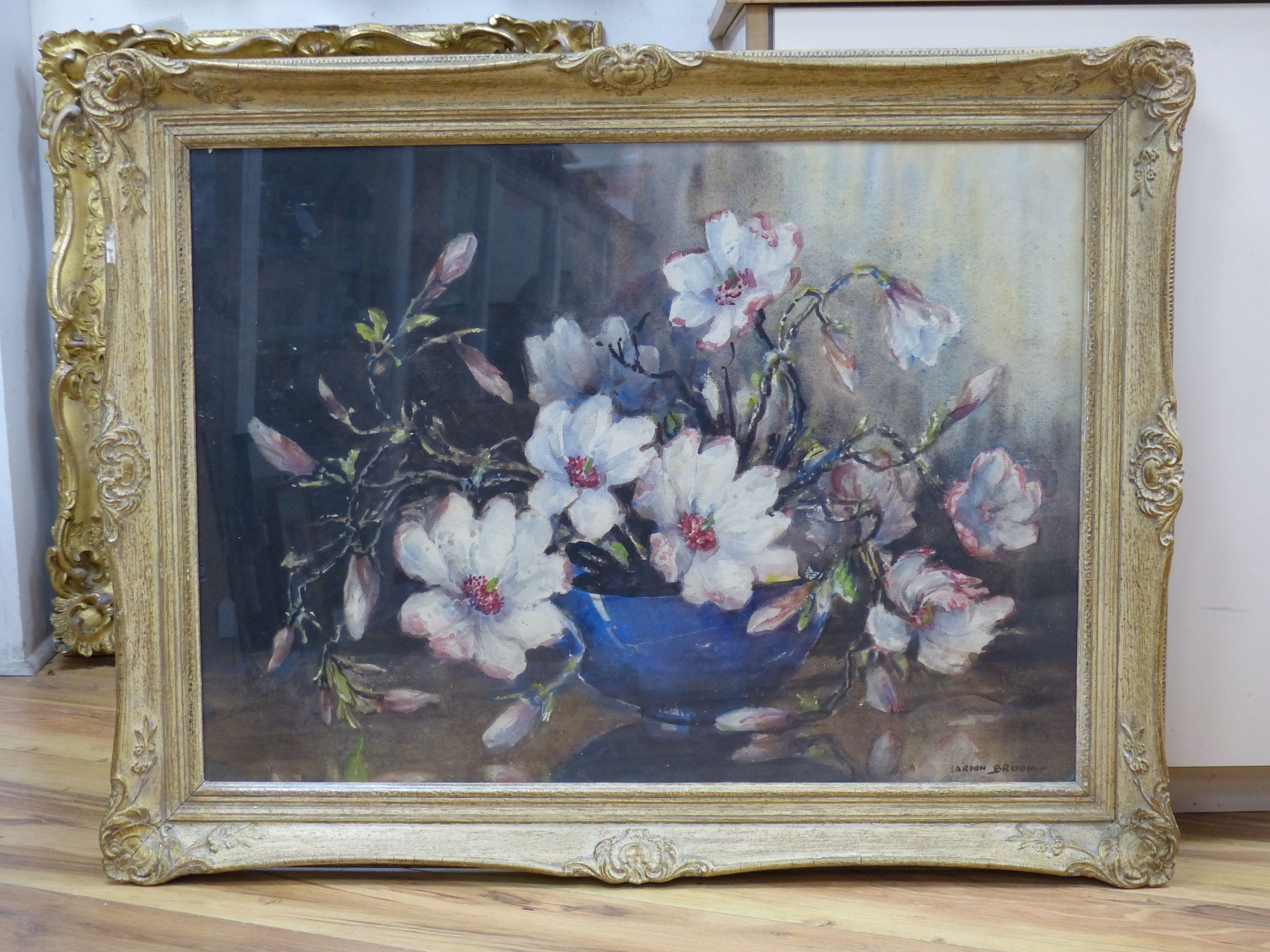 Marion Broom (1878-1962), watercolour, Still life of magnolia blossoms in a bowl, signed, 54 x 75cm